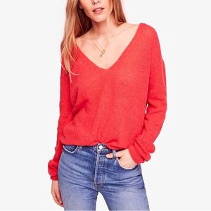 Free People Red V-Neck Sweater